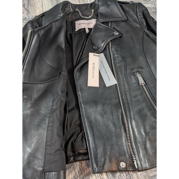 Bcbgeneration Black Leather Jacket 100% Authentic Leather Medium NWT MSRP $348 - Picture 3 of 12